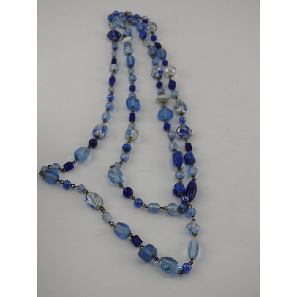 Vintage Blue Glass Beaded Long Necklace Multi Strand Look Artisan Boho - Picture 6 of 11
